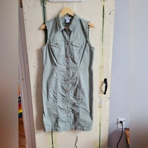 100% Cotton Sleeveless Button-Front Cotton Shirt Dress - Sage Green